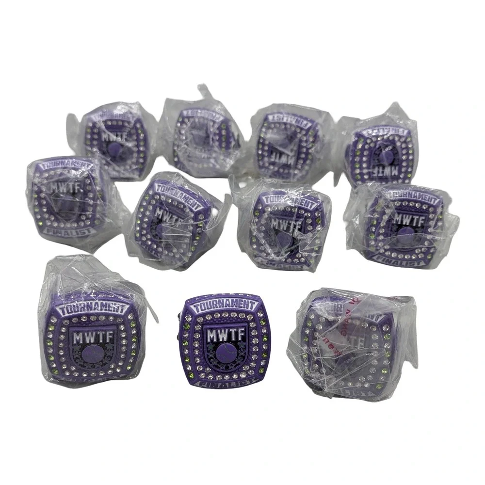 11 Pack MWTF Baseball Tournament Finalist Rings Purple Rhinestone Bulk